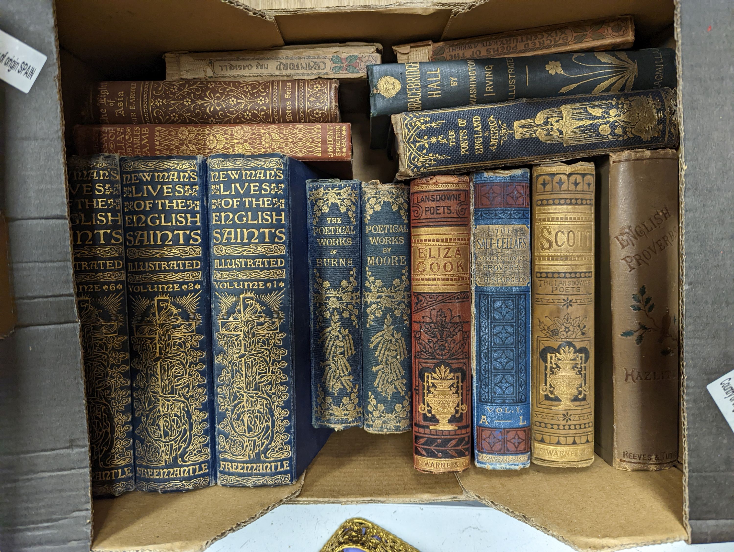 Three boxes of mixed novels, English Saints, etc.